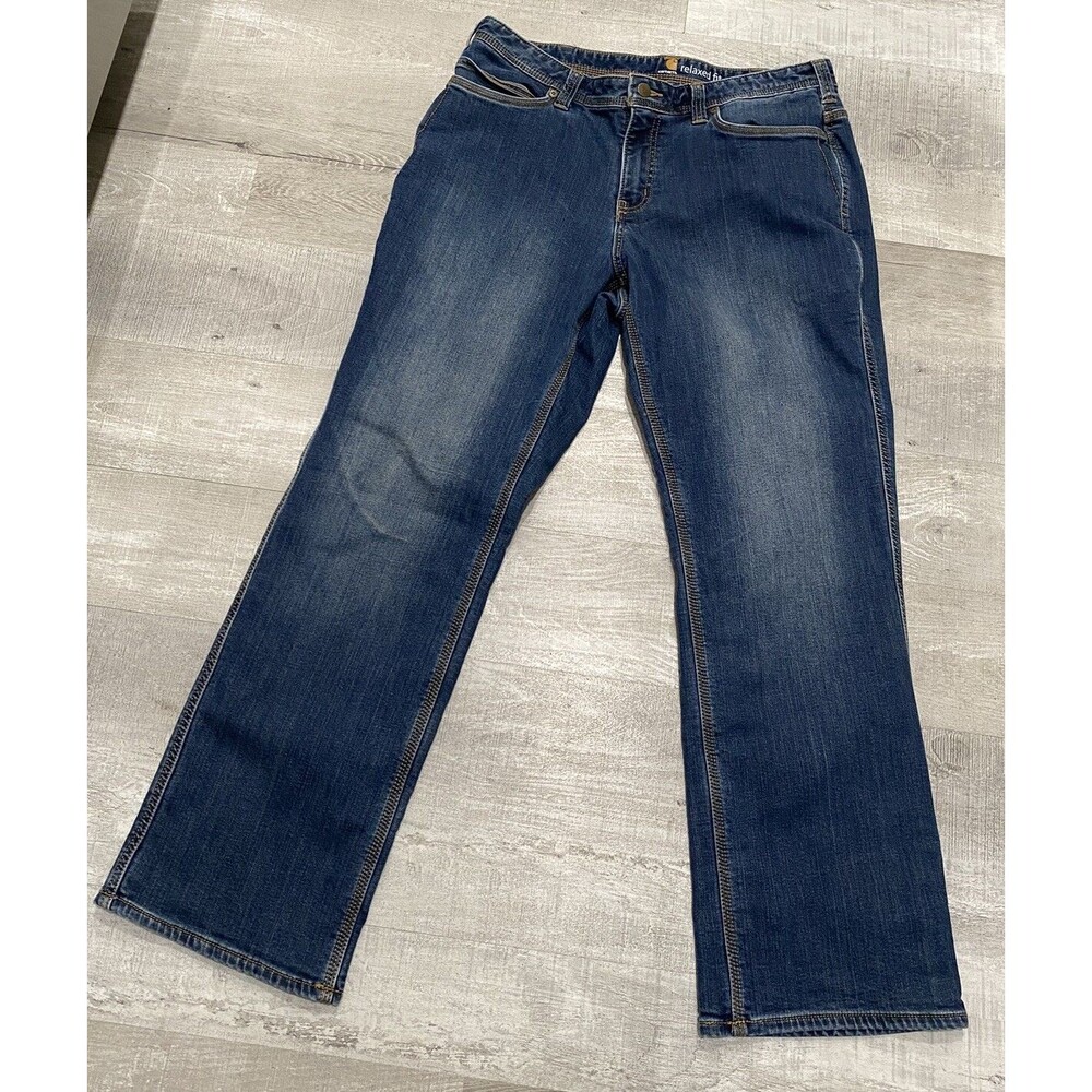 Carhartt Women's Boone Flannel Lined Blue Jeans Regular Relaxed Fit Size 14 - Picture 2 of 9